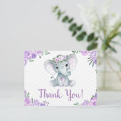 Paarse Olifant Dank u Rozen Meisje Briefkaart (Staand voorkant)