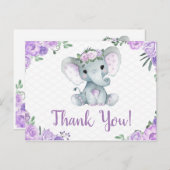 Paarse Olifant Dank u Rozen Meisje Briefkaart (Voorkant / Achterkant)