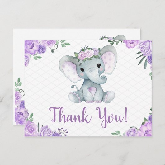 Paarse Olifant Dank u Rozen Meisje Briefkaart (Voorkant / Achterkant)