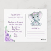 Paarse Olifant Dank u Rozen Meisje Briefkaart (Achterkant)