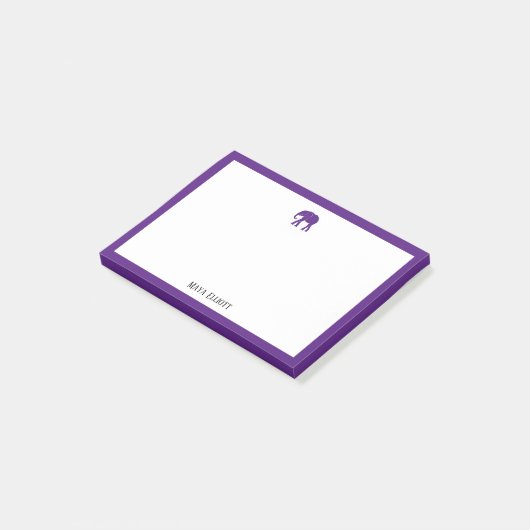 Paarse olifant en grens op wit met naam post-it® notes (Schuin)