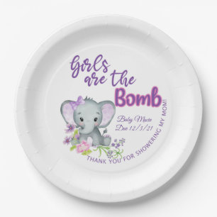 Paarse olifant gepersonaliseerde baby shower borde papieren bordje