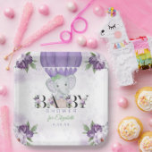 Paarse olifant heteluchtballon Baby shower Papieren Bordje (Feest)