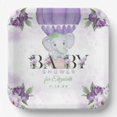 Paarse olifant heteluchtballon Baby shower Papieren Bordje (Voorkant)