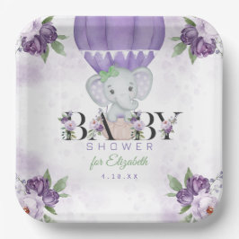 Paarse olifant heteluchtballon Baby shower Papieren Bordje
