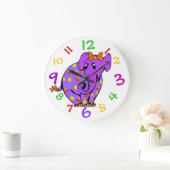 Paarse olifant Kinder klok met kleurrijke getallen (Huis)