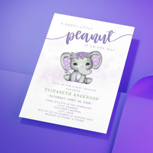 Paarse olifant kleine pinda meisje Baby shower Kaart
