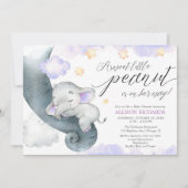 Paarse olifant lieve kleine pinda baby shower kaart (Voorkant)