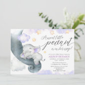 Paarse olifant lieve kleine pinda baby shower kaart (Staand voorkant)