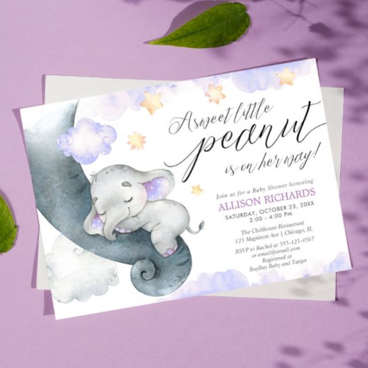 Paarse olifant lieve kleine pinda baby shower kaart