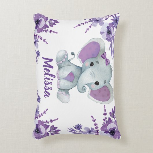 Paarse olifant meisje aangepaste naam kussen (Voorkant(Verticaal))