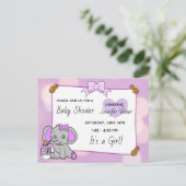  Paarse Olifant Meisje Baby shower Briefkaart (Staand voorkant)