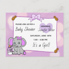  Paarse Olifant Meisje Baby shower Briefkaart