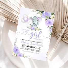 Paarse Olifant Meisje Baby Shower Uitnodiging