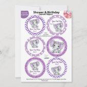 Paarse Olifant Meisje Cupcake Toppers, Baby shower Kaart (Voorkant)
