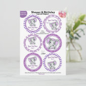 Paarse Olifant Meisje Cupcake Toppers, Baby shower Kaart (Staand voorkant)