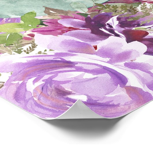 Paarse olifant meisje floral baby shower welkom poster (Hoek)