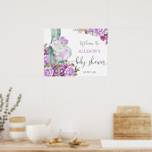 Paarse olifant meisje floral baby shower welkom poster (Keuken)