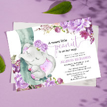 Paarse olifant meisje floreel baby shower