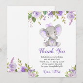 Paarse olifant meisje verjaardagsfeestje kleine pi bedankkaart (Voorkant / Achterkant)