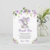 Paarse olifant meisje verjaardagsfeestje kleine pi bedankkaart (Staand voorkant)