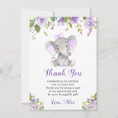 Paarse olifant meisje verjaardagsfeestje kleine pi bedankkaart (Voorkant)