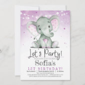 Paarse olifant meisje verjaardagsfeestje uitnodigi kaart