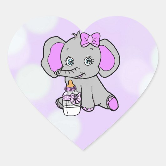 Paarse olifant met baby flesje hart sticker (Voorkant)