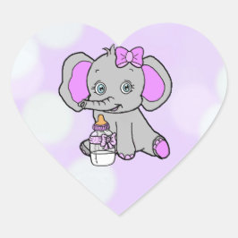Paarse olifant met baby flesje hart sticker