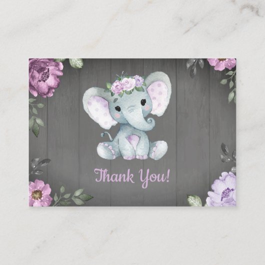 Paarse olifant rustieke dank u kaart visitekaartje (Achterkant)