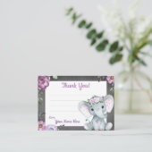 Paarse olifant rustieke dank u kaart visitekaartje (Staand voorkant)