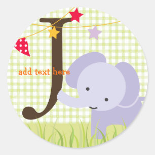 Paarse olifant stickers/monogram toevoegen ronde sticker
