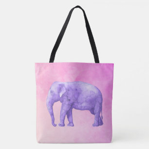 Paarse olifant voor droomroze Waterverven Tote Bag