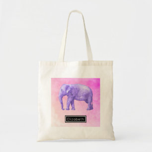 Paarse olifant voor droomroze Waterverven Tote Bag