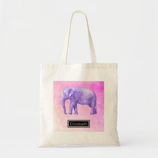 Paarse olifant voor droomroze Waterverven Tote Bag (Voorkant)
