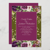 Paarse Olijfgroen Roze Waterverf Bloem Kaart (Voorkant / Achterkant)