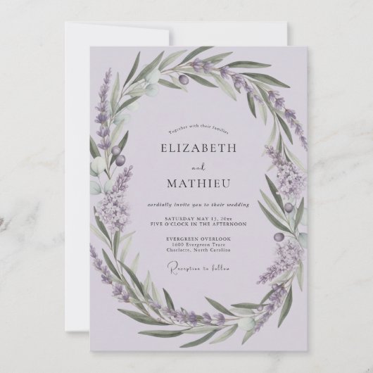 Paarse Olijftak Eucalyptus Bruiloft Kaart (Voorkant)