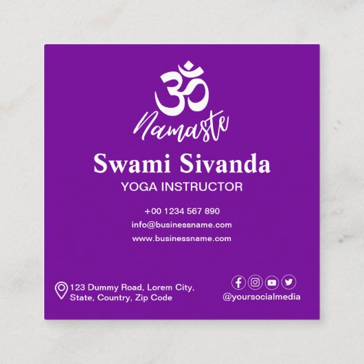 Paarse OM (Aum) HIndu Meditatie Symbool Vierkante Visitekaartje (Achterkant)