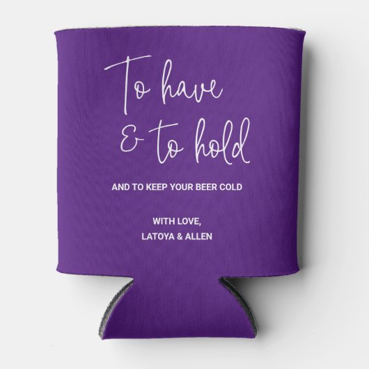 Paarse om bierkoude bruiloft te hebben en te houde blikjeskoeler (Voorkant)