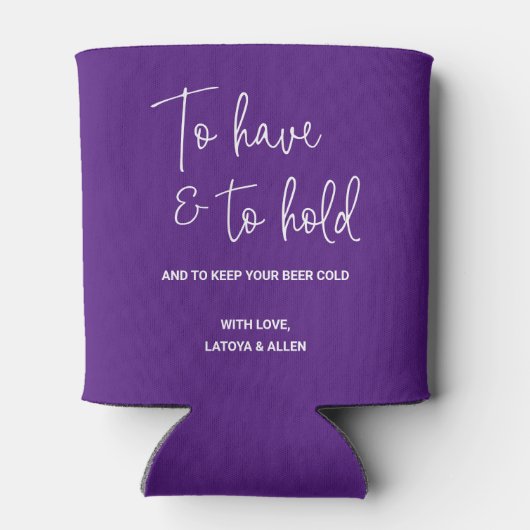 Paarse om bierkoude bruiloft te hebben en te houde blikjeskoeler (Achterkant)
