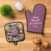 Paarse oma multi foto cadeau ovenwant & pannenlap set (Top down)
