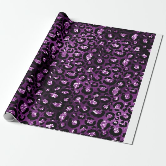 Paarse ombre & Black Glam Glitter Leopard Spots Cadeaupapier (Uitgerold)