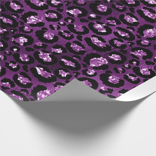 Paarse ombre & Black Glam Glitter Leopard Spots Cadeaupapier (Hoek)