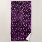 Paarse ombre & Black Glam Glitter Leopard Spots Strandlaken (Voorkant)