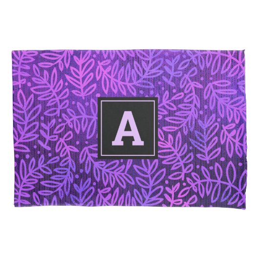 Paarse ombre bladpatroon monogram vet modern kussensloop (Voorkant)