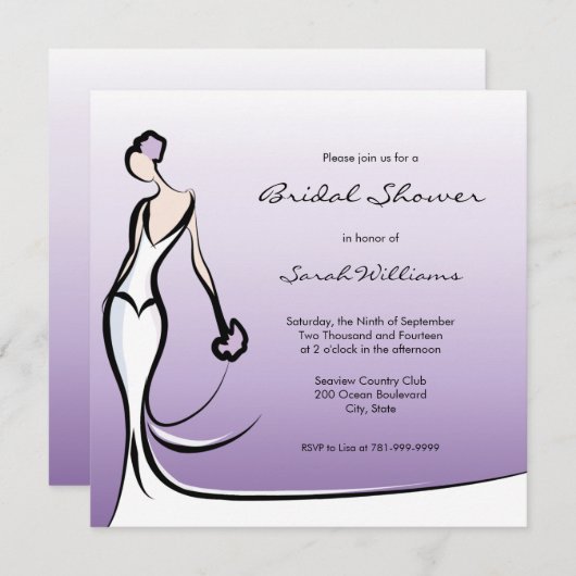 Paarse Ombre Bridal Shower-uitnodigingen Kaart (Voorkant / Achterkant)