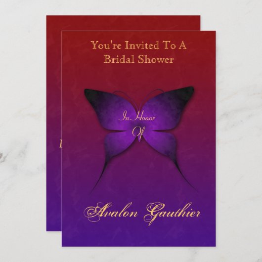 Paarse Ombre Butterfly Bridal Shower Kaart (Voorkant / Achterkant)