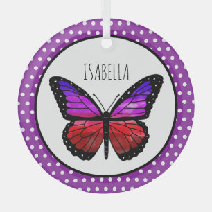 Paarse Ombre Butterfly Polka Dot gepersonaliseerd Glas Ornament