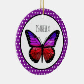 Paarse Ombre Butterfly Polka Dot gepersonaliseerd Keramisch Ornament (Rechts)