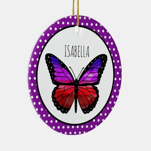 Paarse Ombre Butterfly Polka Dot gepersonaliseerd Keramisch Ornament (Rechts)